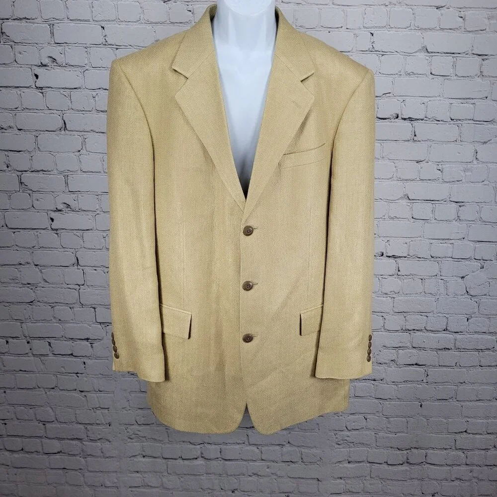 Bachrach Gold 100% Silk Herringbone 3 Button Notch Blazer Sport Coat 42L